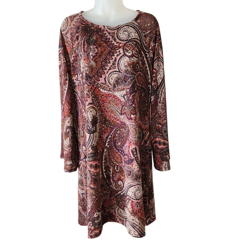MSK Tunic Dress Women's Medium NWT Paisley Long Sleeve Glitter Stretch Boho